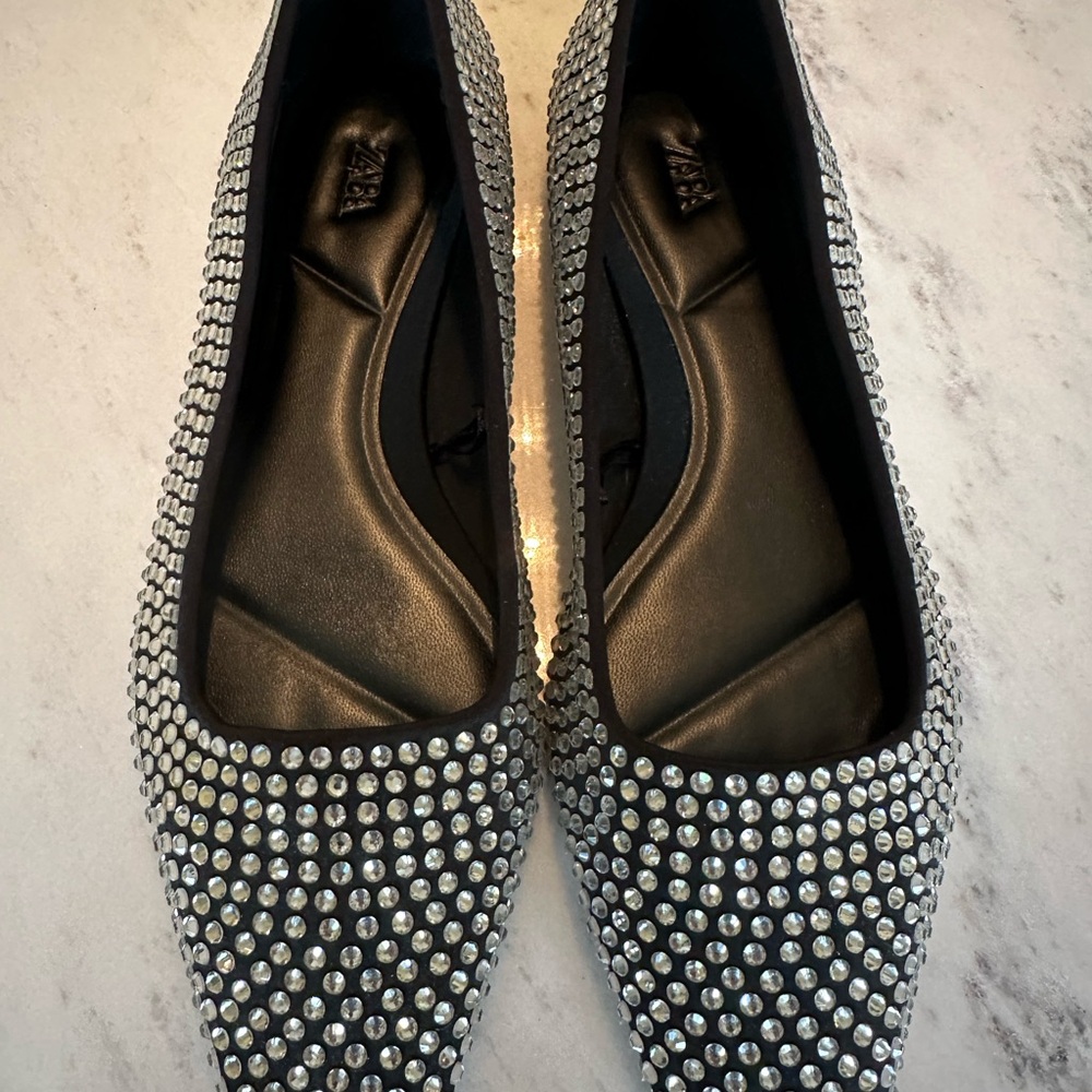 Zara Black Rhinestone Embellished Flats